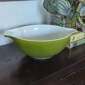 Vintage Pyrex White Interior with Green Rim Mixing Bowl